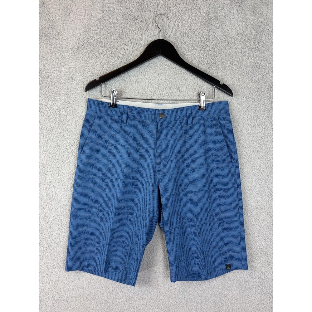 Adidas Shorts Mens 32 Blue Stripe Microfiber Stretch Chino 10 Inseam Casual Mens